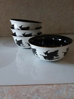 Set of 4 Potters Studio WITCH Halloween Soup Salad Cereal Bowls Spooky Nights