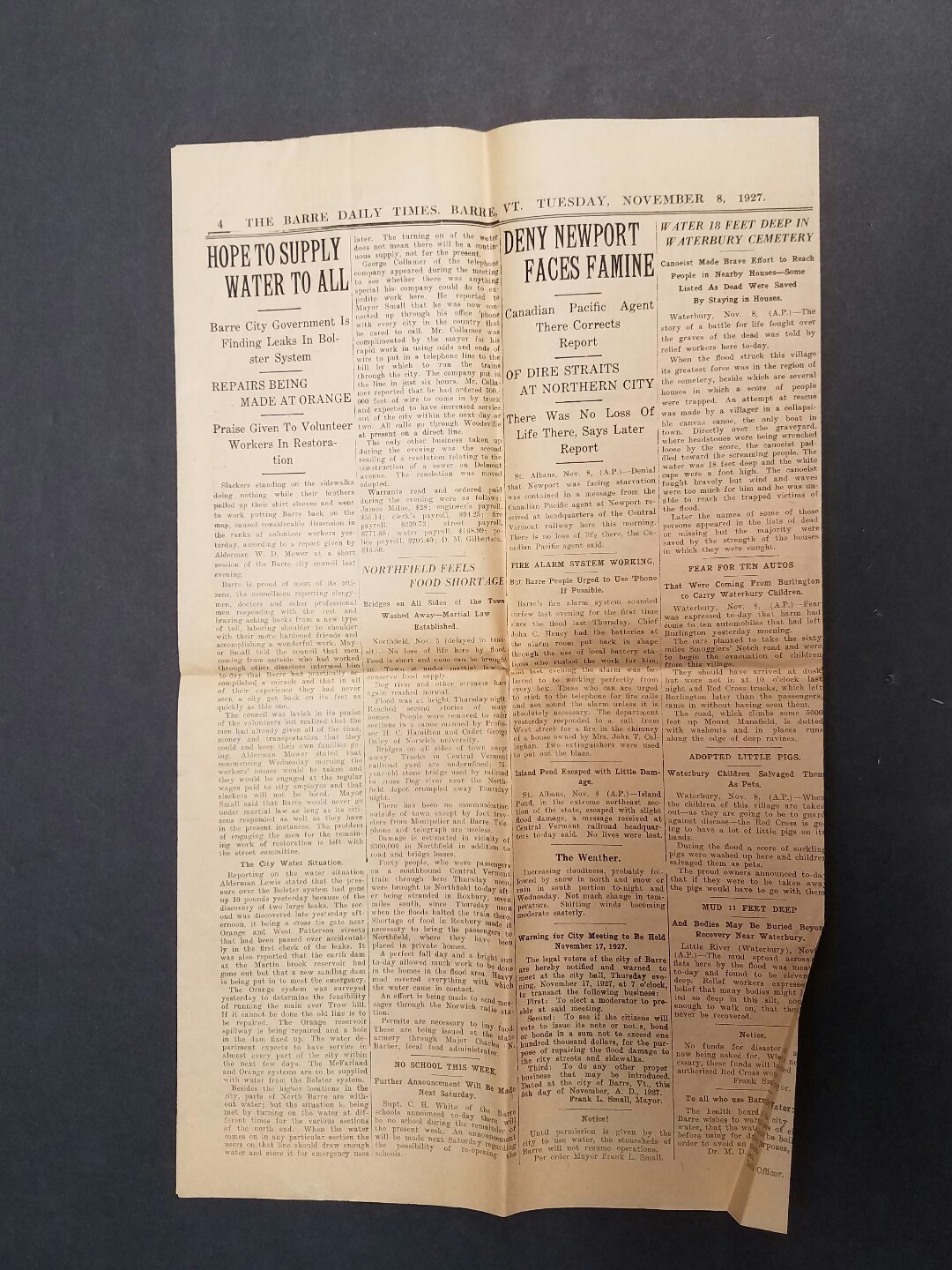 Barre Daily Times Nov 8 1927 Flood of 1927 St Johnsbury Barre Vermont Waterbury
