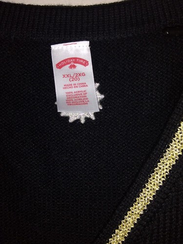 New Holiday Christmas Sweater Vest Elf Ugly Cardigan Plus 2X Black Gold Gift