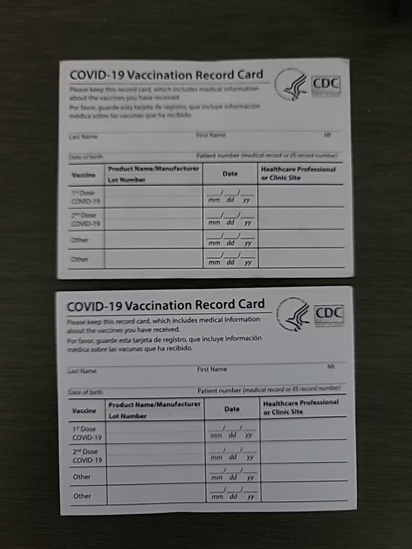 2 COVID-19 CDC Vaccination Blank Card Collector Use Only FREE