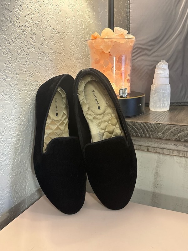 S: Birdies The Starling Black Velvet Loafers Size 6