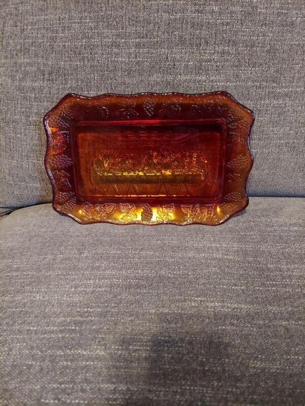 Vintage Indiana Glass Amberina  Tiara Last Supper Plate Tray 11"x7"
