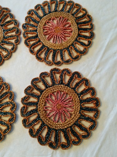 Set Of 4 Vintage Rattan Woven Pot Holders