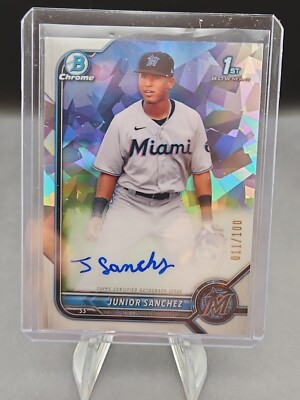 2022 Bowman Chrome Junior Sanchez 1st Prospect Atomic Refractor Auto /100 RC