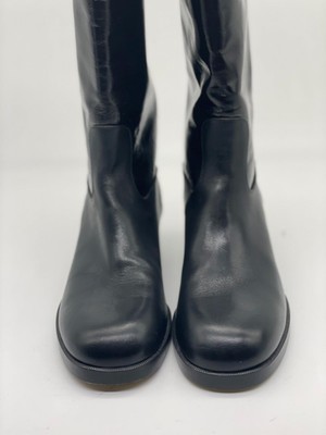 Pre-owned Chanel 21a Calfskin Leather Cc Ascot Mid Calf Midcalf Boots Black $1500