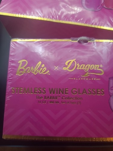 2 X Barbie x Dragon Glassware Stemless Wine Glasses Barbie Collection Set of 4