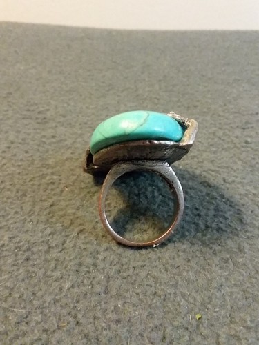 Vintage Turquoise/ Silver Plated Feather Ring. 60/70s