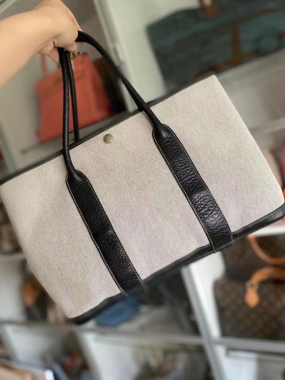 hermes toile and leather garden party 36 tote handbag, good hermes toile and leather garden party 36 tote handbag, good