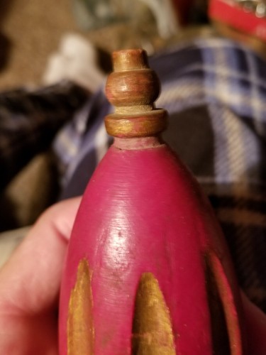 4 FINIALS  wood lathe turned vintage  top chippy shabby chic red patina paint