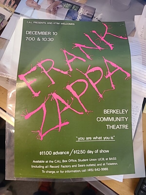 FRANK ZAPPA Berkeley Community Theatre Tour Poster 1981 "You Are What You Is"