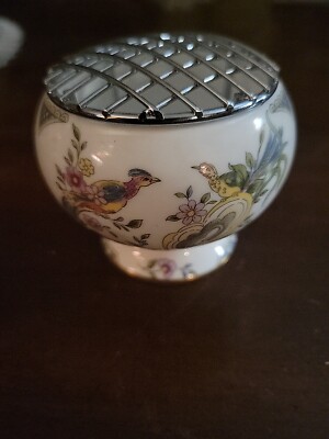 COALPORT FINE BONE CHINA PARADISE ROSE FLOWER POSY BOWL METAL GRID MESH 2.5'' H