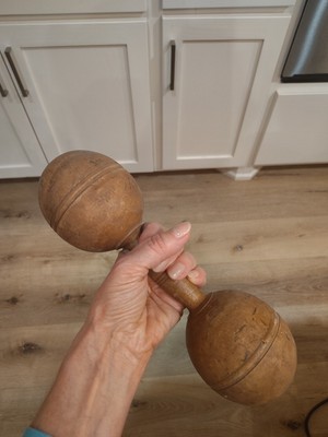 Antique Wooden Dumbbell Weight Exercise Wood 10'' 1lb