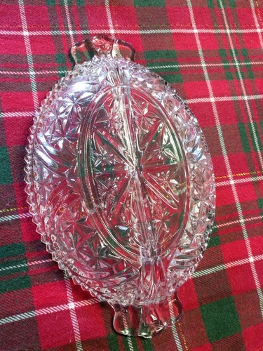 vintage nice clear cut glass candy tray with 2 divisions