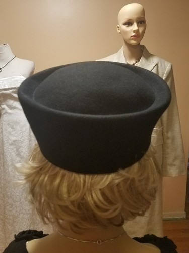 Vintage Bollman black salior look hat doeskin felt 100%wool made in USA