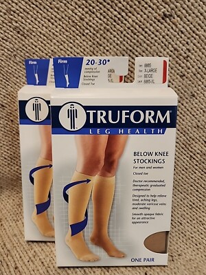 Truform Lot Of 2 Pr Unisex  Below The Knee CT 20-30 mmHg  Beige XL New In Box