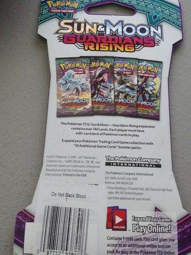 Pokemon Sun and Moon Guardians Rising Booster Trading Card Game Pack