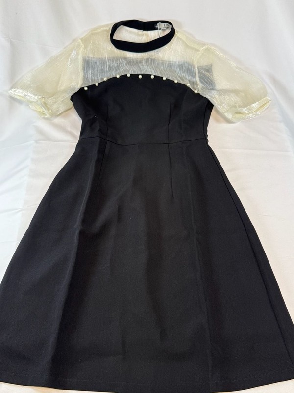 LI.I.N Clothing Womens Dress Size S Black Sheer Pearl Accent Coquette Fairycore