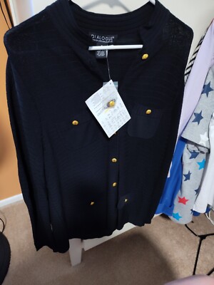WOMENS SIZE MED DIALOGUE BLACK BUTTON FRONT CARDIGAN NEW