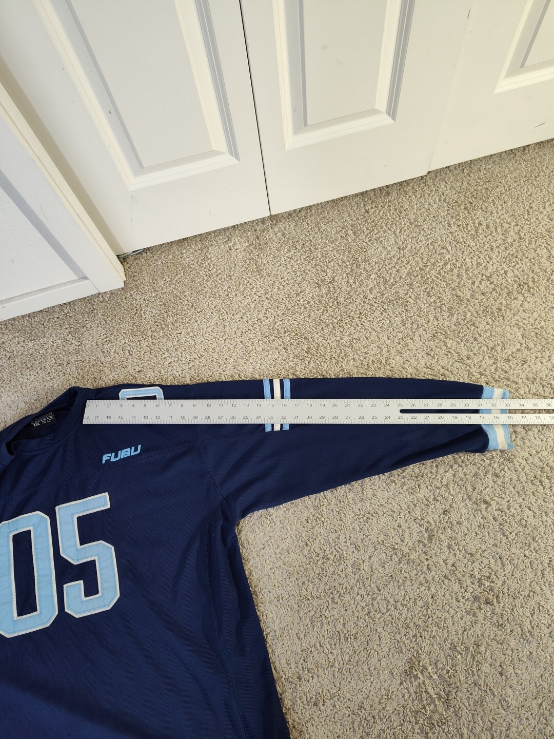 FUBU ネイビー ストライプ シャツ 3X 05 Fubu Football Jersey Men Blue Sports Collection 05 Vintage