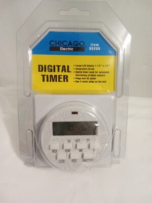 Chicago Electric Digital Timer #95205 Large LCD Display 2 Outlet Plugs New (b)
