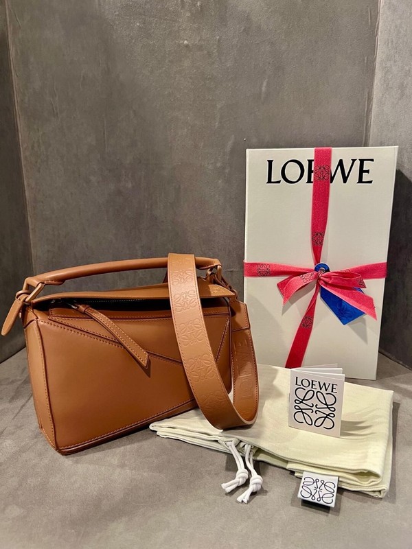 Loewe Puzzle Satin Pecan in Small - BNWT & Box