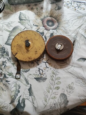 2-Vintage The Lufkin Rule Co Crank 50 & 100 Foot Tape Measure Fabric Rulers