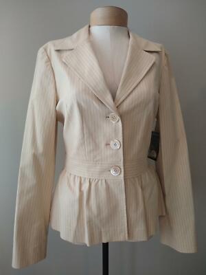 NWT $255 size 6 / 8 VINTAGE ETCETERA KHAKI STRETCH COTTON PINSTRIPE JACKET