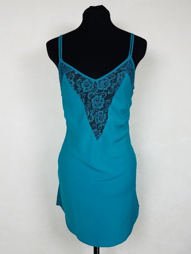 VTG Victoria's Secret XS Babydoll Nighty Gold Label Short Lace Low Cut Teal Blue