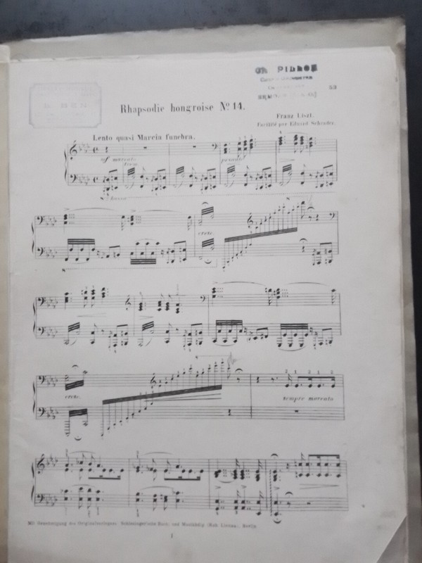 Partition Ancienne  Piano - Liszt - Rhapsodie Hongroise NÂ°14 (E. Schrader)