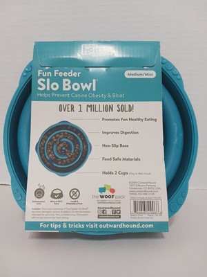 Outward Hound Fun Feeder Slo Bowl, Slow Feeder Dog Bowl, Medium/Mini, Turquoise