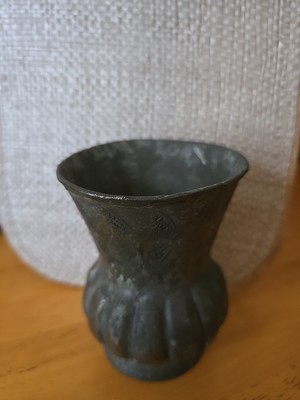 Antique Made in Egypt Silver over Copper Etched Vase 4'' Tall