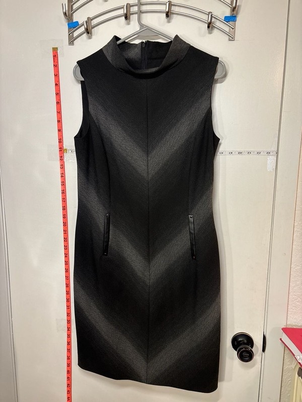 H: Antonio Melani Black & Grey Sleeveless Sheath Dress Size 8