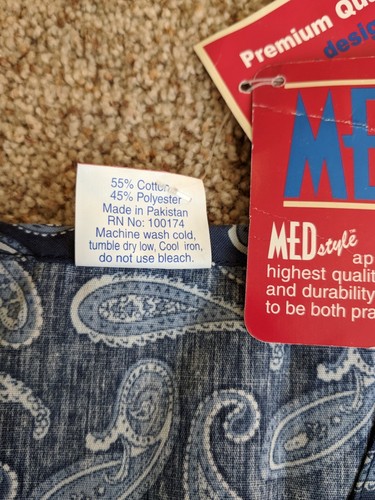 Medstyle Scrub Jacket Lab Coat Blue Paisley with Buttons Small