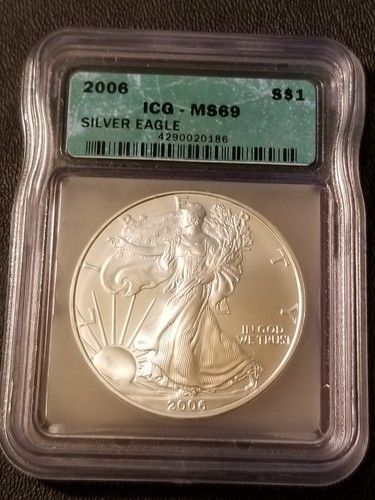 2006 $1 Silver Eagle ICG MS69 Green Label 99.9% Fine Silver