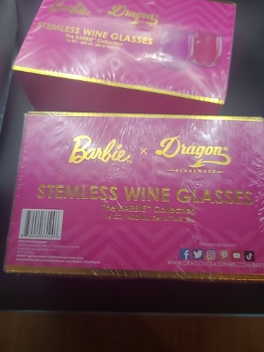 2 X Barbie x Dragon Glassware Stemless Wine Glasses Barbie Collection Set of 4