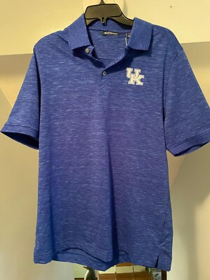 KENTUCKY WILDCATS EMBROIDERED CUTTER & BUCK DRY-TEC 3BUTTON BLUE POLO SZ LRG NWT