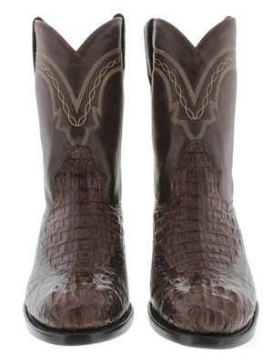 Pre-owned Western Mens Brown Cowboy Boots Crocodile Hornback Exotic Skin  Wear Roper