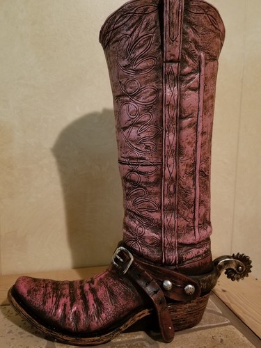 Western Pink/Brown 14 in Boot vase/planter
