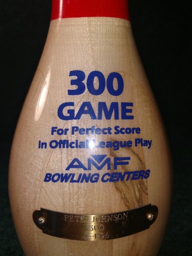 300 GAME AWARD CLEAR WOOD AMF BOWLING PIN TROPHY 15