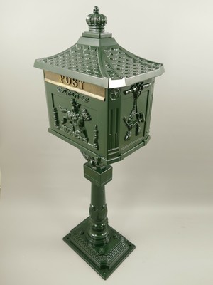 Englischer Briefkasten Standbriefkasten rustikal grün Antik Stil Aluguß H.117cm