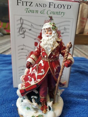 Fitz & Floyd Town & Country Christmas Santa Music Box 2007 Collectible