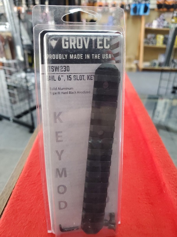 Grovtec, Rail Section, Keymod, 6", 15 Slot, Aluminum, Black, mfg