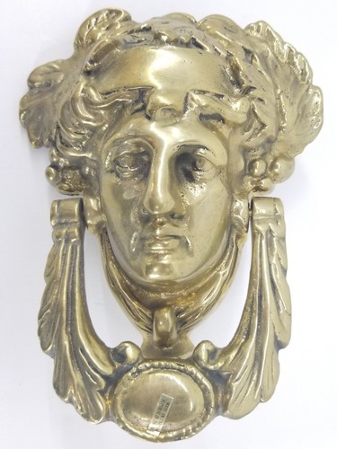 VINTAGE BRASS Home Entry Door KNOCKER Man Head DETAILED 7.5