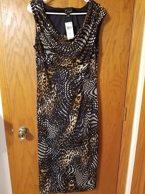 Connected Apparel Womens Sleeveless Midi Dress Navy Blue Design Animal Print NEW