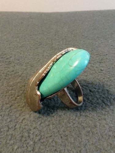 Vintage Turquoise/ Silver Plated Feather Ring. 60/70s