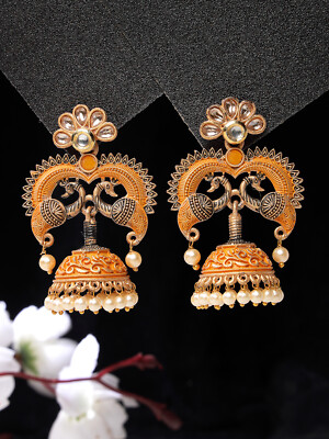 Handcrafted Jhumka For Girls Wedding Jewelery Kumnndan Studded Earrings Set