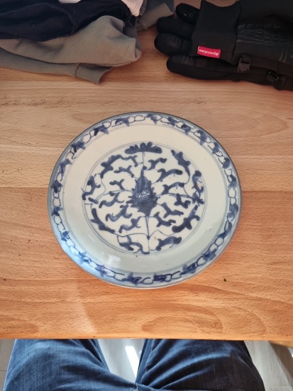 Assiette Ming Dynastie Old Chinese Blue White Lotus