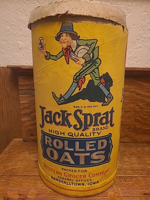 Vintage Jack Sprat Rolled Oats Cardboard Container Older Version w Jacks Shadow