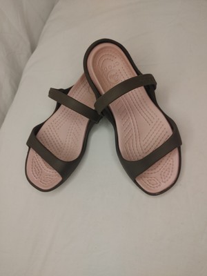 Crocs Pink & Chocolate Brown Womens Size 8 Sport Strap Step In Comfort Sandal