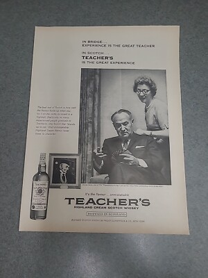 Teacher's Highland Cream Scotch Whisky 1961 Print Ad 8x11 Vintage 